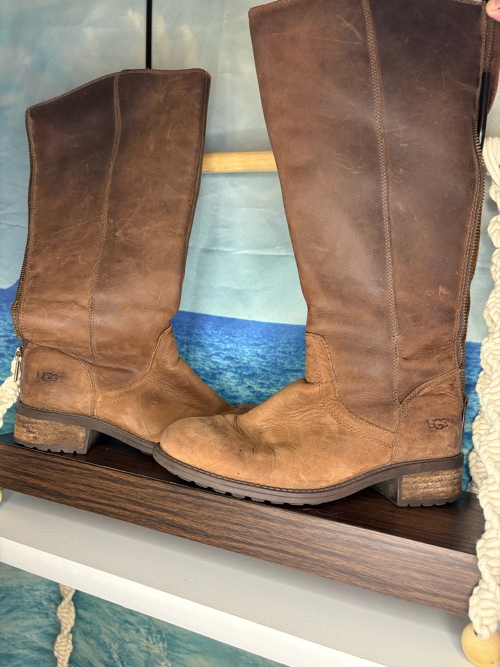 UGG Tall Tan Leather “Seldon” Riding Boots